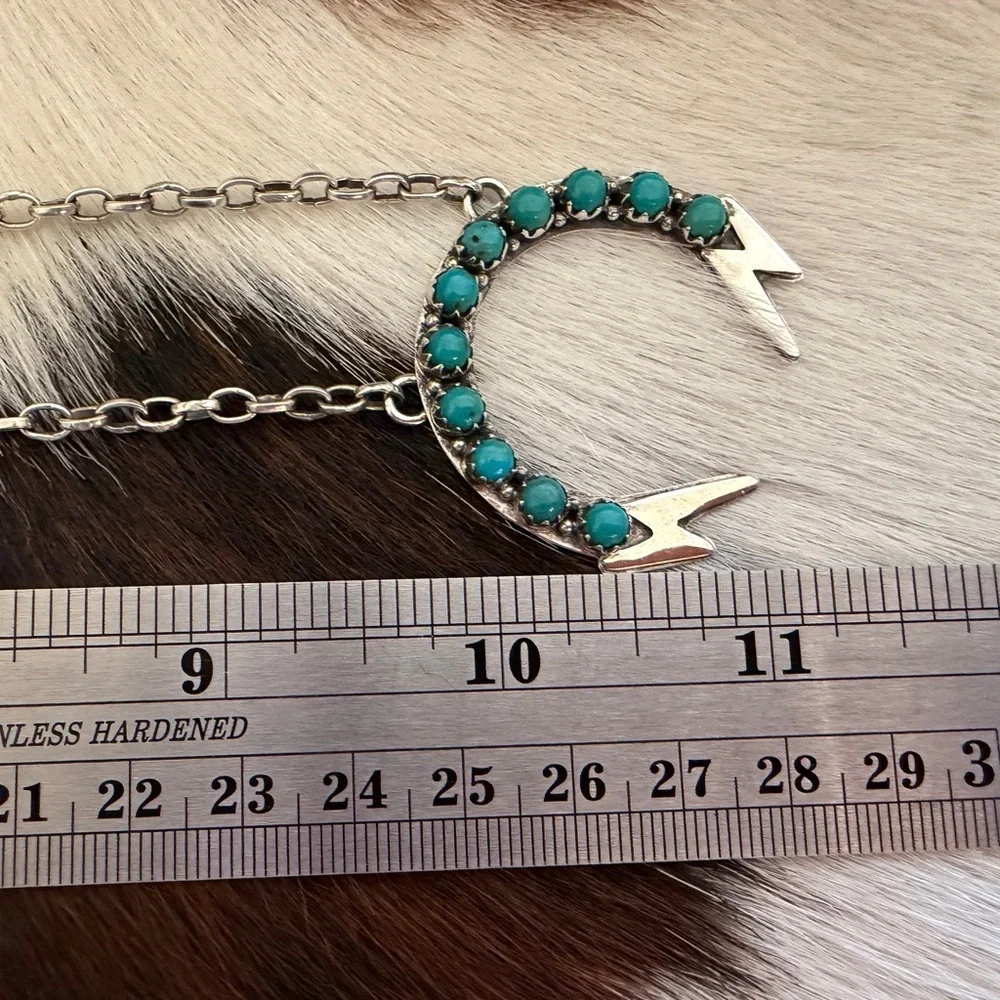 ❤️ Kingman Turquoise Lightning Horseshoe Pendant 22” ADJ Necklace 17.1G Unisex